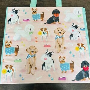 Reusable Pink Floral Dogs Spring Reusable Shopping Tote Bag